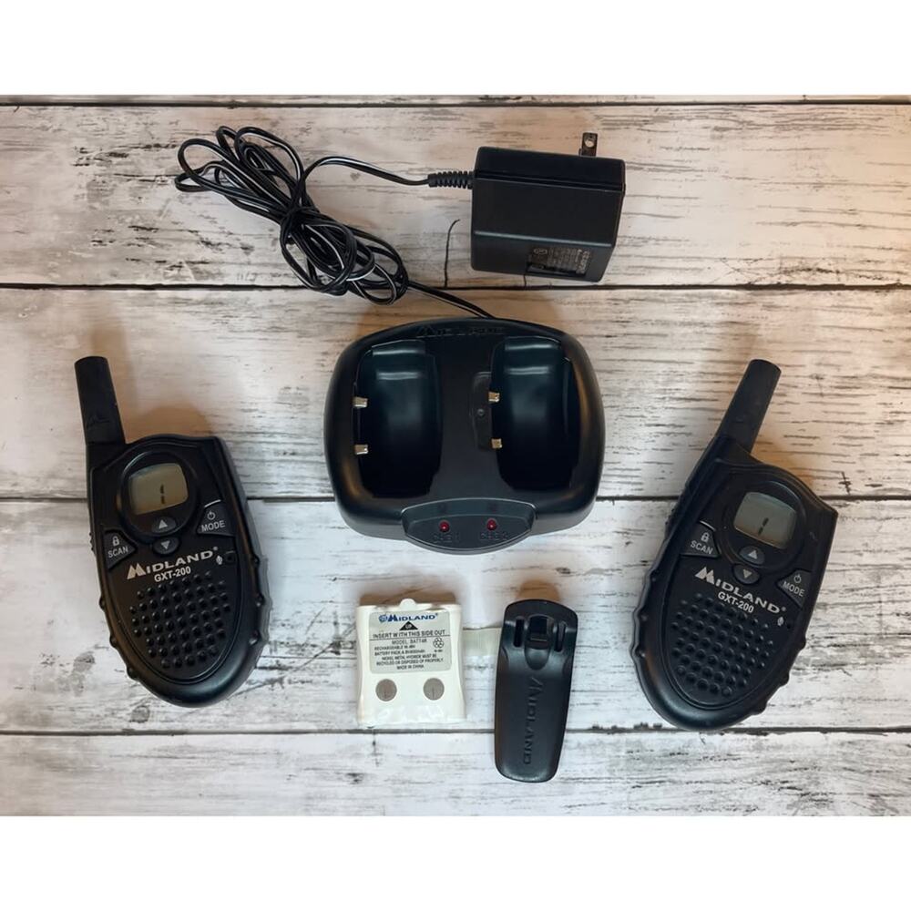 Vintage Midland GXT-200 Two-Way Radios with Charging Stand